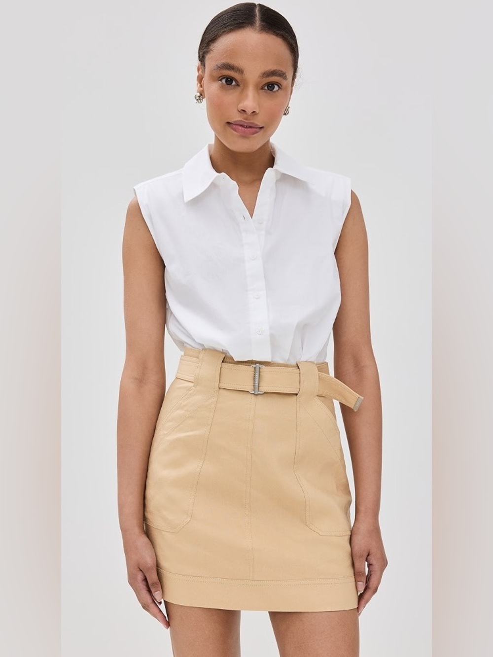 SIMKHAI Jensen Utility Belted Mixed Media Mini Dress Size 6 NWT business casual